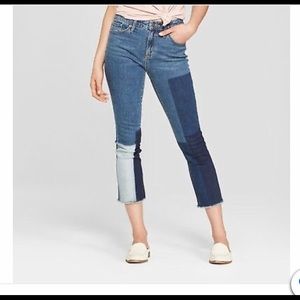 Patched flare crop jeans